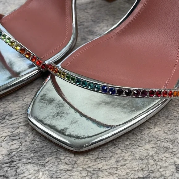 New Amina Muaddi x AWGE Rainbow Crystal LSD WrapAround Gladiator Sandals Heels